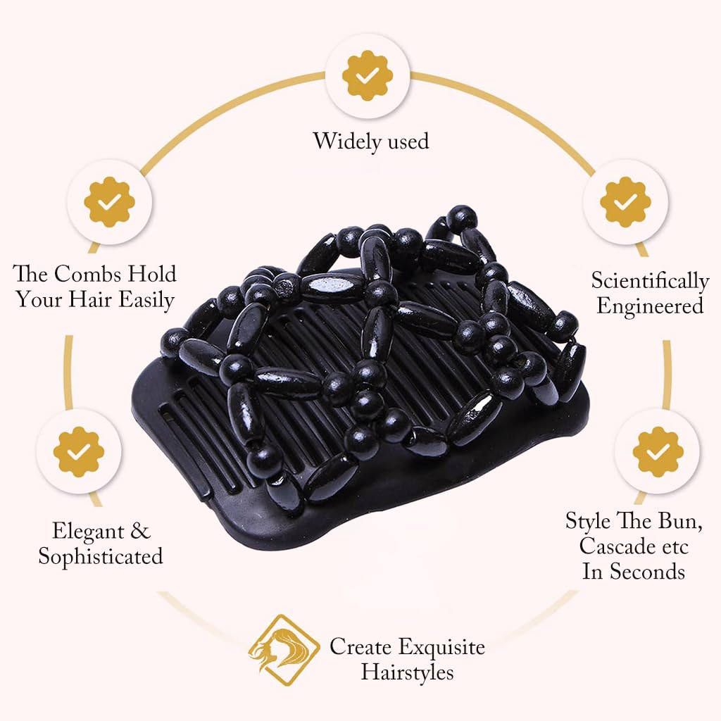 SANNIDHI Hair Magic Comb Clip Double Beaded Beads Elasticity Hairpin Stretchy Hair Combs For Women Hair Accessories SANNIDHI Hair Magic Comb Clip Double Beaded Beads Elasticity Hairpin Stretchy Hair Combs For Women Hair Accessories